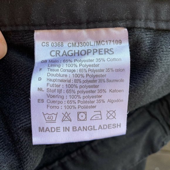 Men’s Craghoppers Basecamp Solarshield Fleece Lined Black Cargo Pants Size Large - Picture 5 of 7
